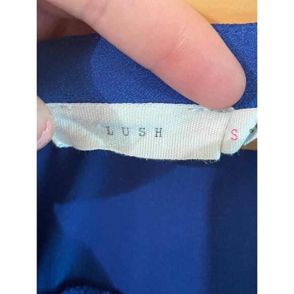 LUSH women's royal blue sheer blouse V-neck. Roll tab sleeve. Size Small - Picture 2 of 7